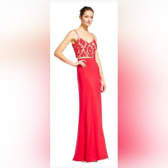 Adrianna Papell Petite AP1E201024 Two-Piece Beaded Sheath Gown NWT size 2P Red - Picture 1 of 7